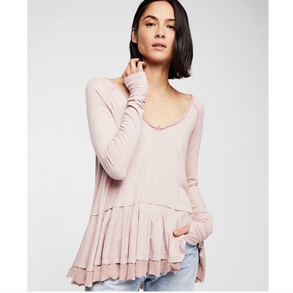 Free People Tops - Free People Long Sleeve Ribbed Peplum Top